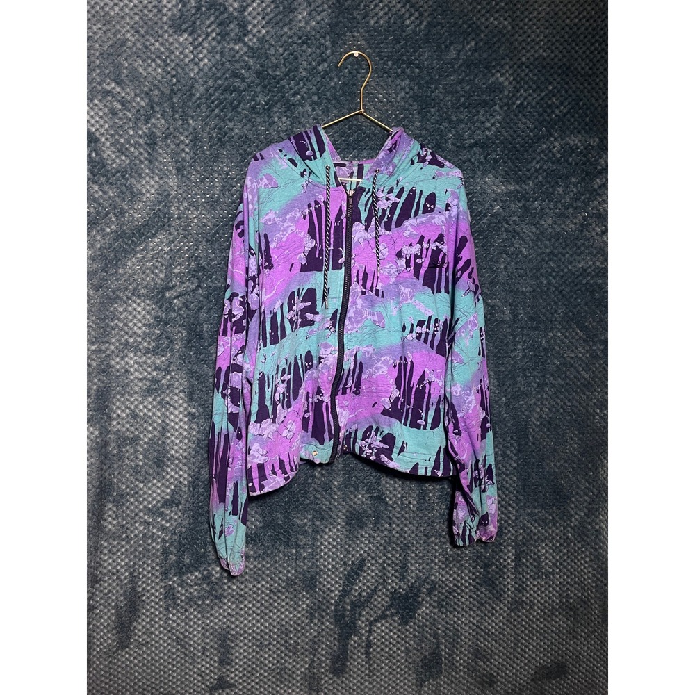 Vintage Speedo Authentic Fitness 90s Abstract Print Zip Up Hoodie Purple Teal